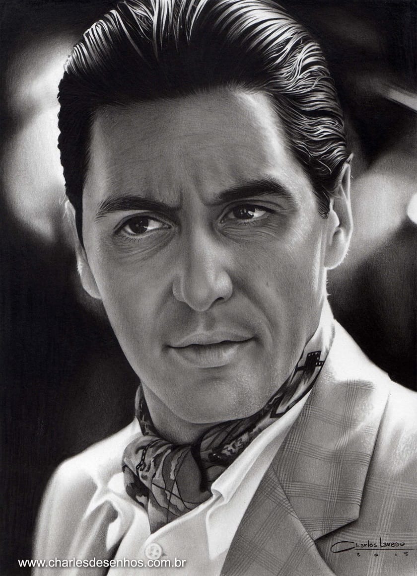 Desenho realista feito à mão — Charles Laveso - Michael Corleone - Fabriano 4L A4 #dr230 | Desenhos Realistas