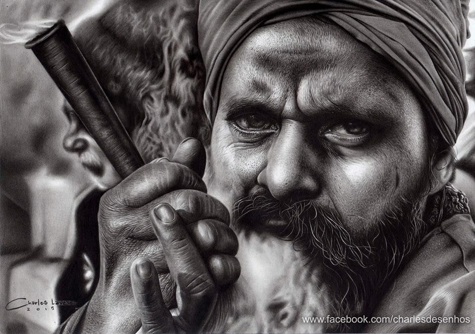 Desenho realista feito à mão — Charles Laveso - Sadhu - Papel Lana Bristol A4 #dr241 | Desenhos Realistas