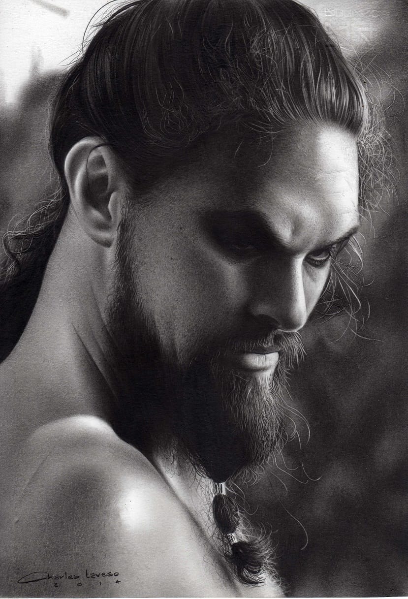 Desenho realista feito à mão — Charles Laveso - Khal Drogo - Papel Fabriano 4L #dr249 | Desenhos Realistas