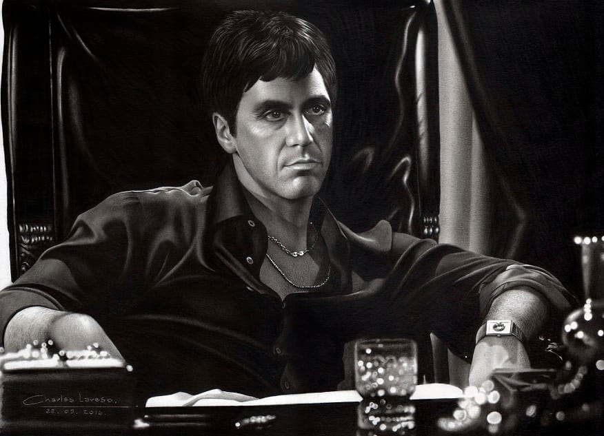 Desenho realista feito à mão — Charles Laveso - Tony Montanna - Papel Fabriano 4L 30x40cm. #dr255 | Desenhos Realistas