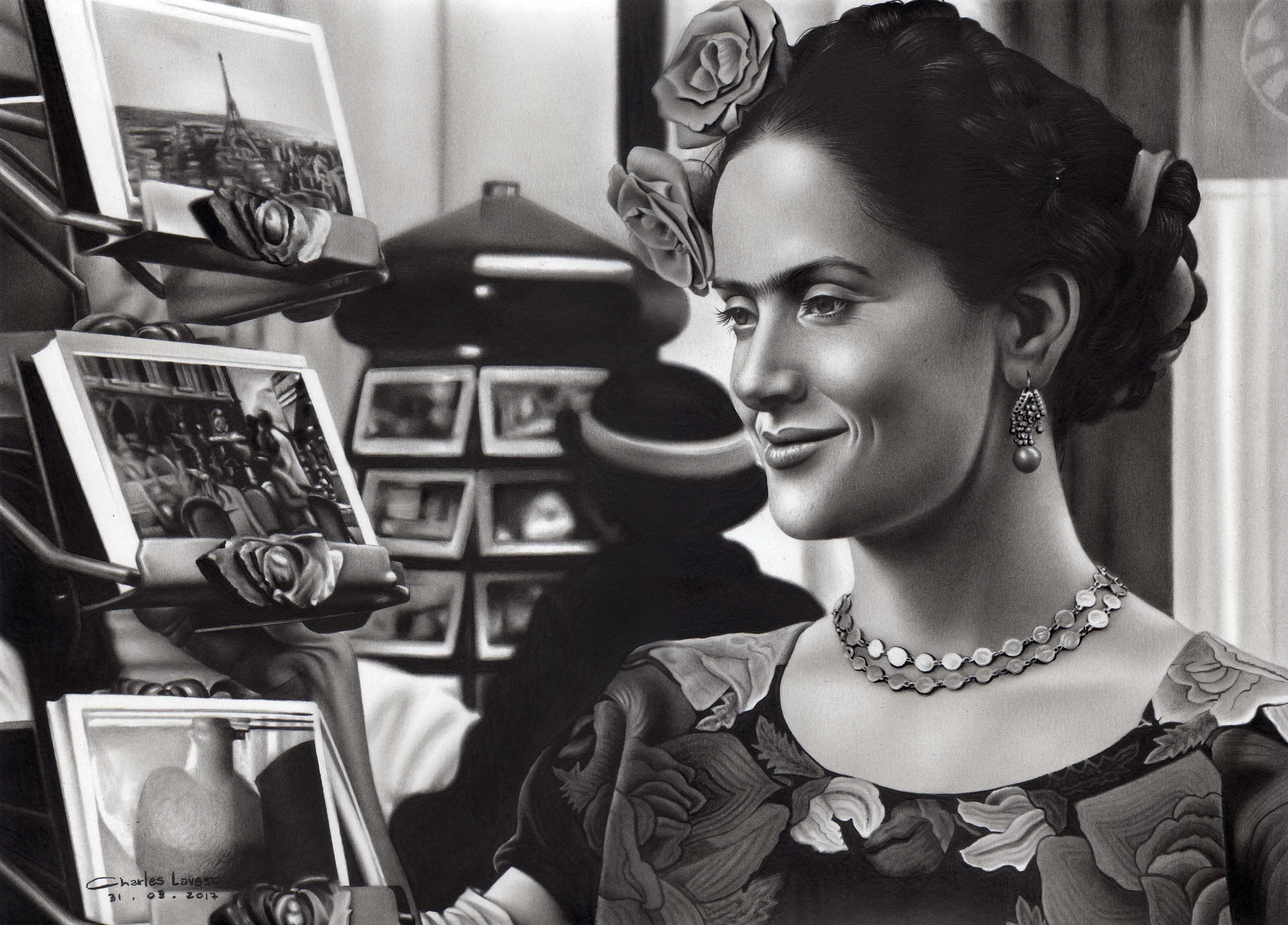 Desenho realista feito à mão — Charles Laveso - Frida Kahlo - Fabriano 4L 30x40cm. #dr259 | Desenhos Realistas