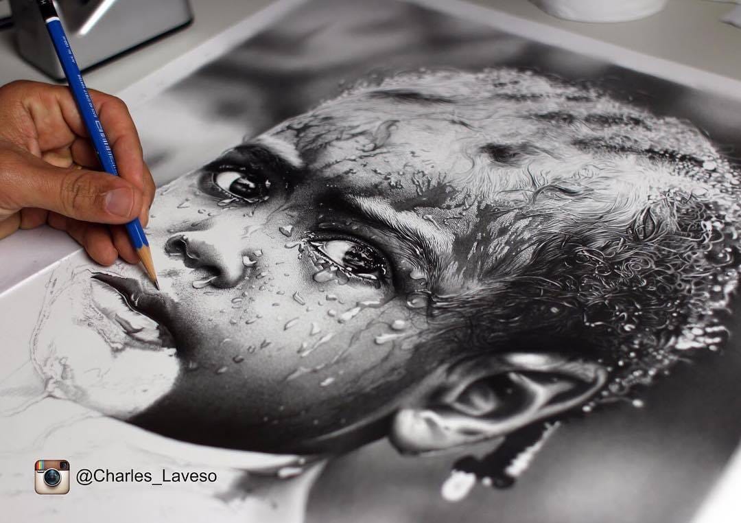 Desenho realista feito à mão — Charles Laveso - Papel Fabriano 4L (40x60cm) #dr330 | Desenhos Realistas