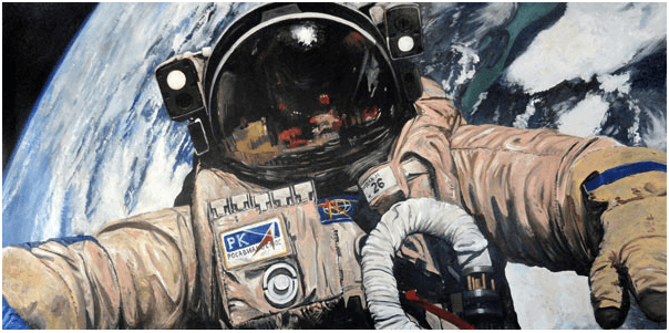 Desenho realista de astronauta com alto nível de detalhamento