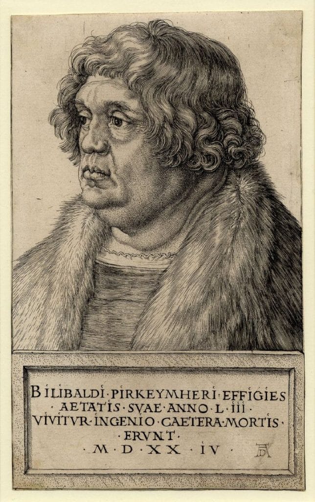 Retrato de Willibard Pirckheimer feito a carvão por Dürer, 1503