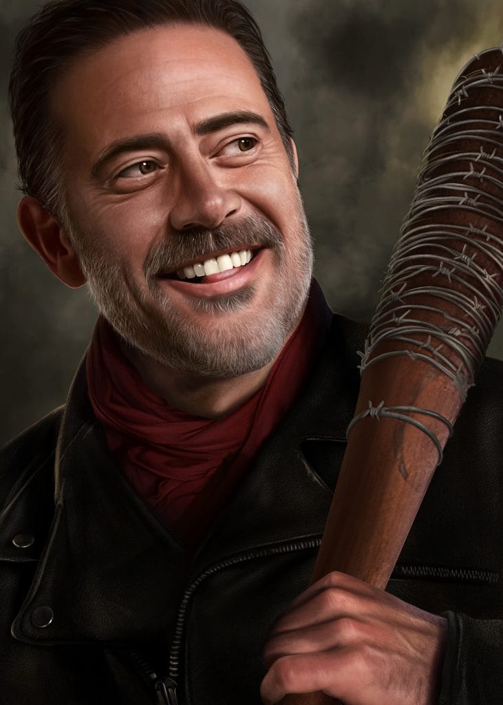 Retrato digital em tom sombrio com forte contraste realista