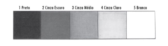 Escala tonal em degradê usada para exercitar a percepção de luz e sombra
