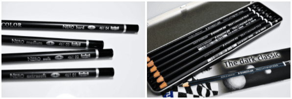 Diferentes lápis para tons escuros: Nero, Mars Lumograph Black, Pierre Noire